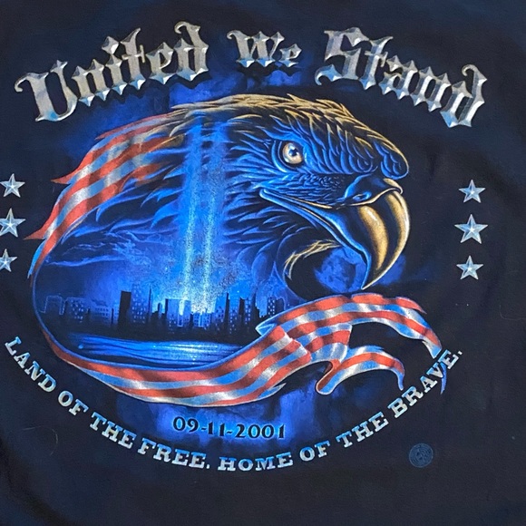 Vintage Mens United We Stand 9 11 Black Long Sleeve Crew Neck Tee Shirt / Size L - Picture 6 of 8